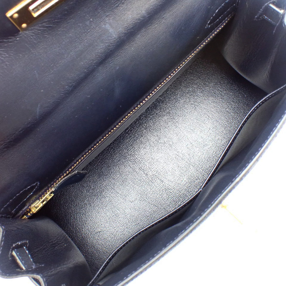 Kelly 28 Toile H Box Calf Leather, Blue Indigo, Gold Hardware, 〇V Stamp