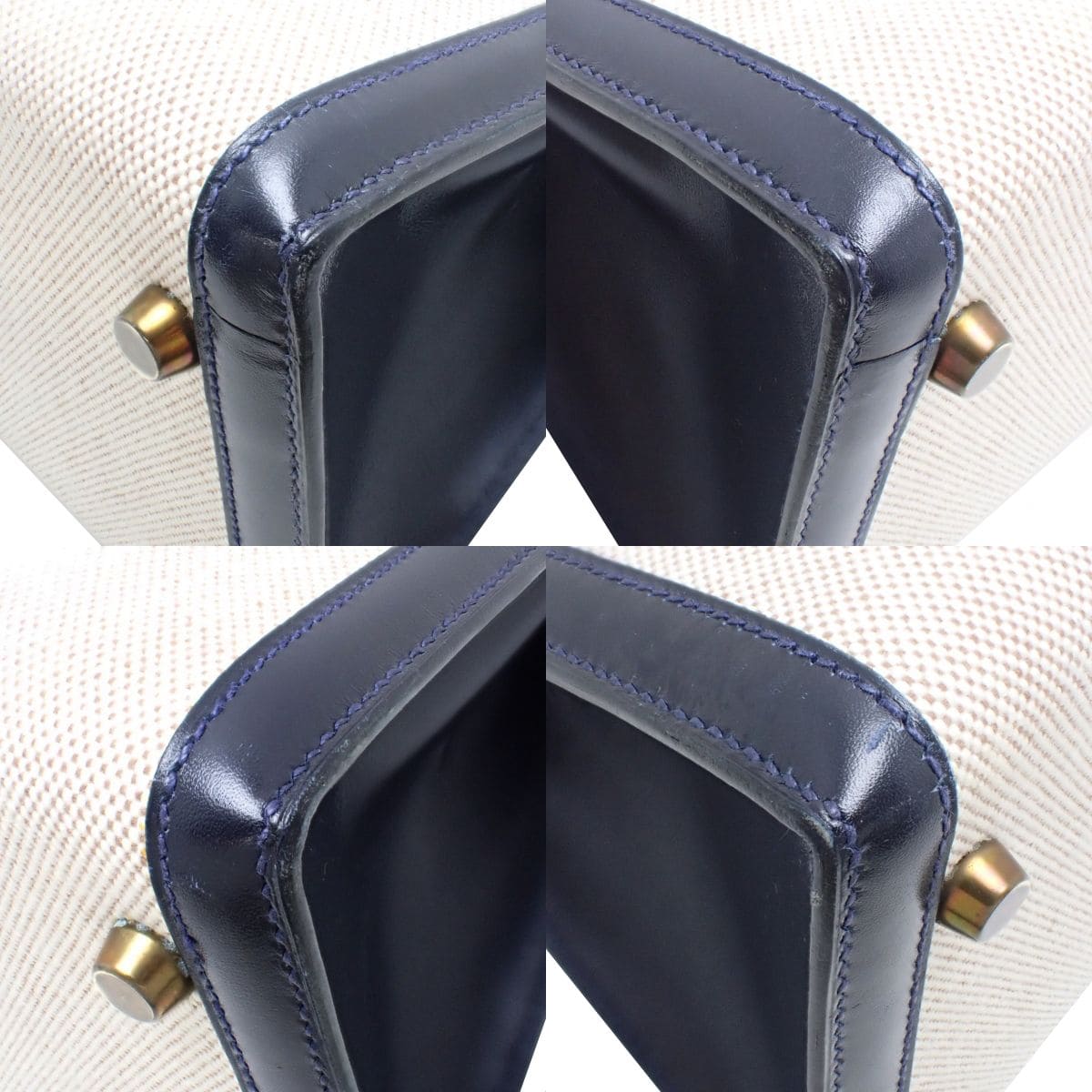 Kelly 28 Toile H Box Calf Leather, Blue Indigo, Gold Hardware, 〇V Stamp