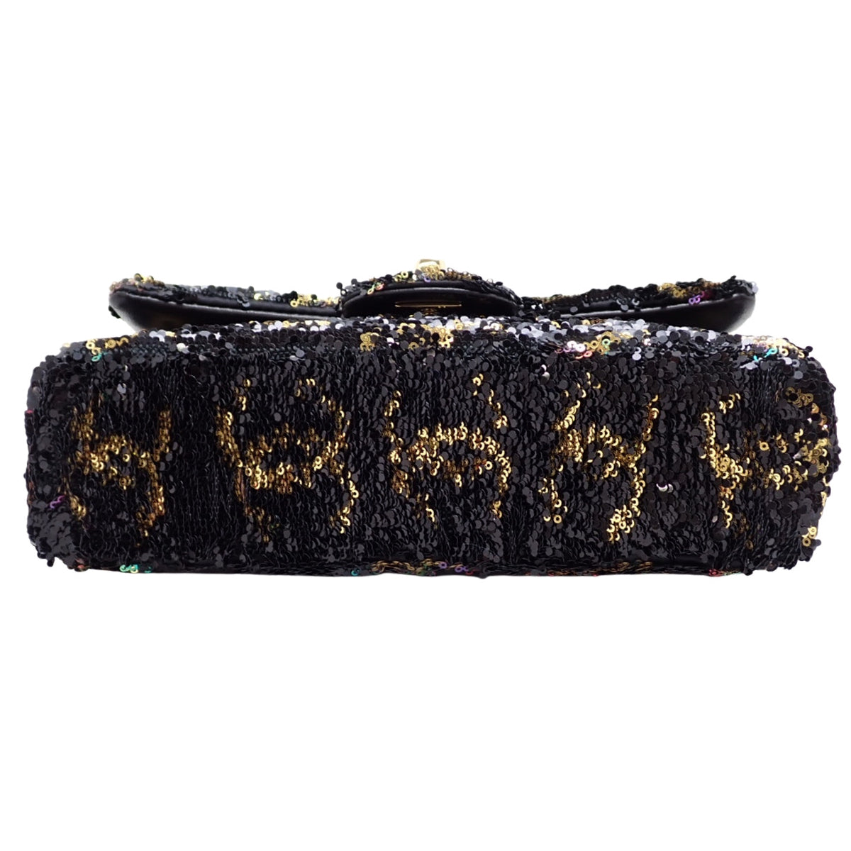 菱格纹链条单肩包 亮片 羊皮 黑色 金色