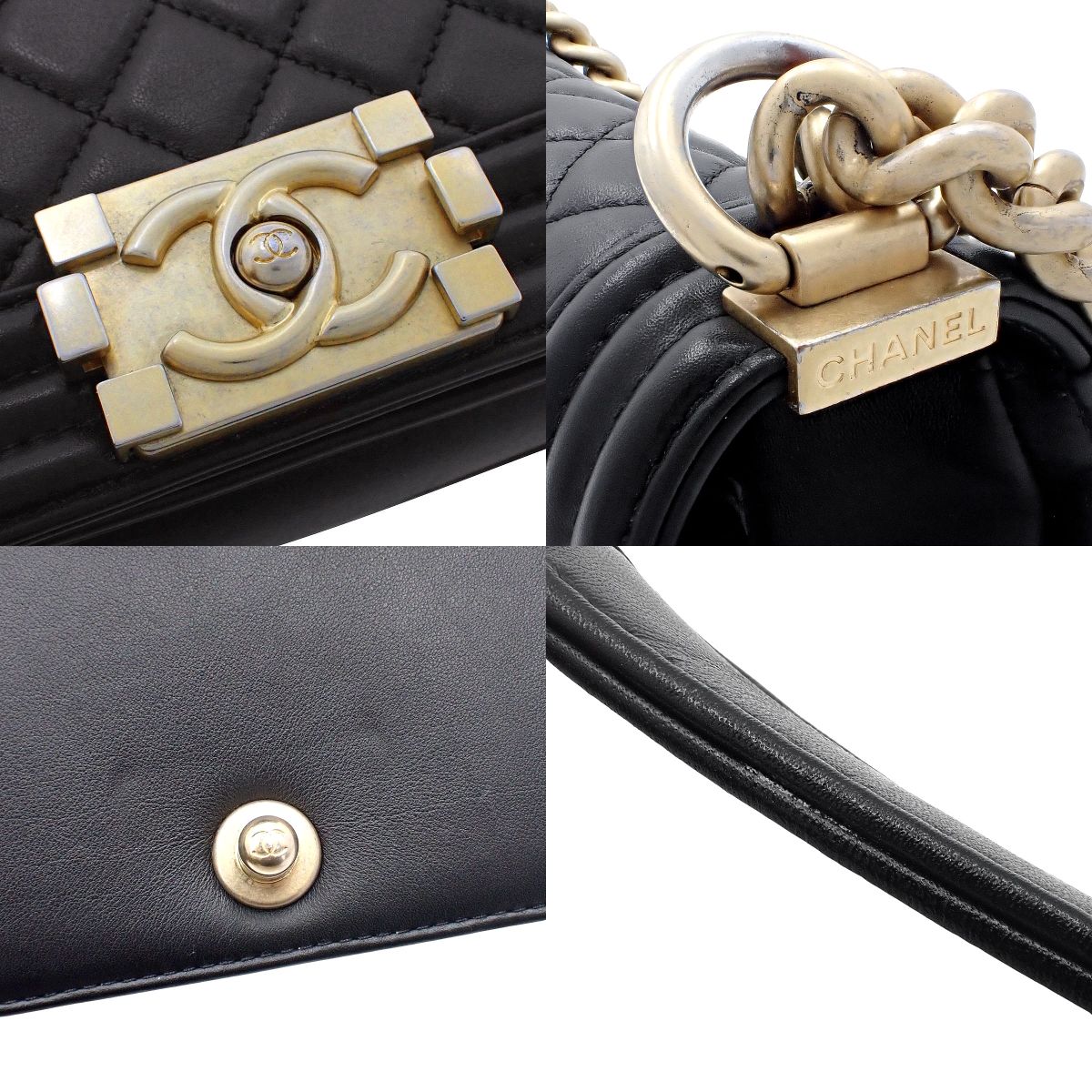 ボーイシャネル ココマーク チェーンショルダーバッグ ラムスキン ブラック