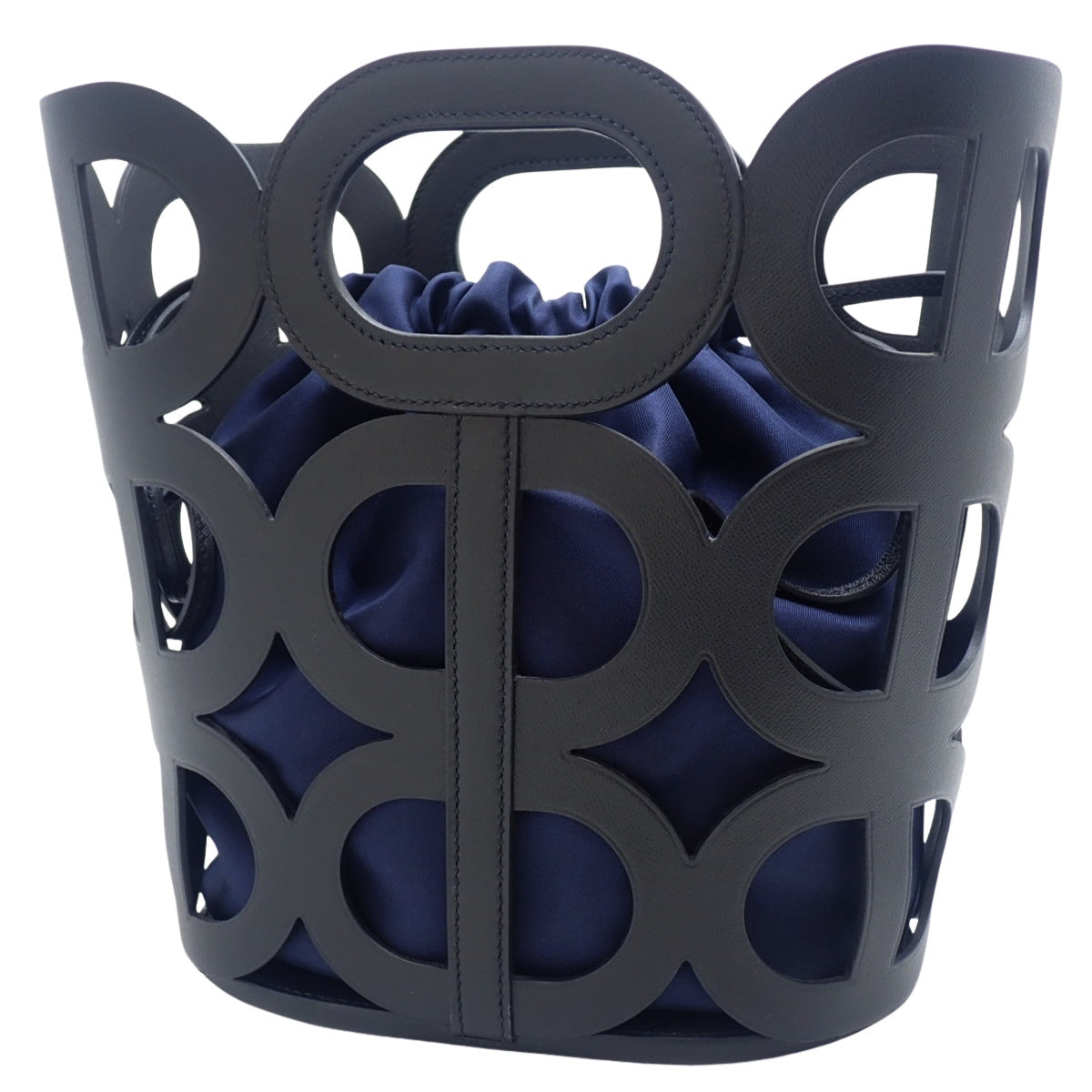 MANUFACTURE DE BOUCLERIES Chaine d'Ancre Bag, Veau Madame Silk, Black, Navy, Light Blue, Y Stamp
