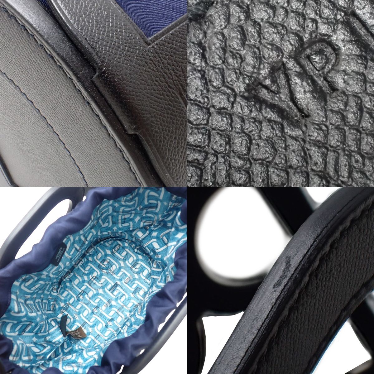 MANUFACTURE DE BOUCLERIES Chaine d'Ancre Bag, Veau Madame Silk, Black, Navy, Light Blue, Y Stamp