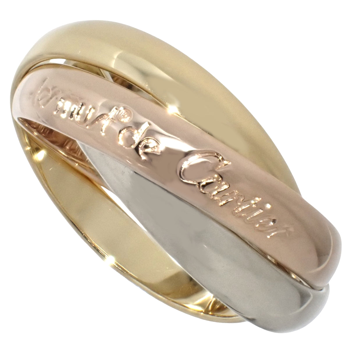 les must de Cartier Trinity 戒指 18K黄金 玫瑰金 白金 51号 7.5克