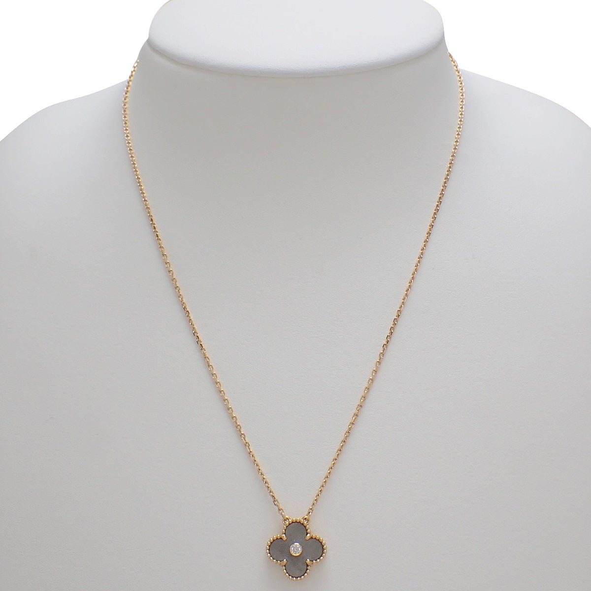 Vintage Alhambra Pendant in Silver Obsidian and Diamond with Pink Gold (18KPG), 6.5g, 2023 Holiday Edition