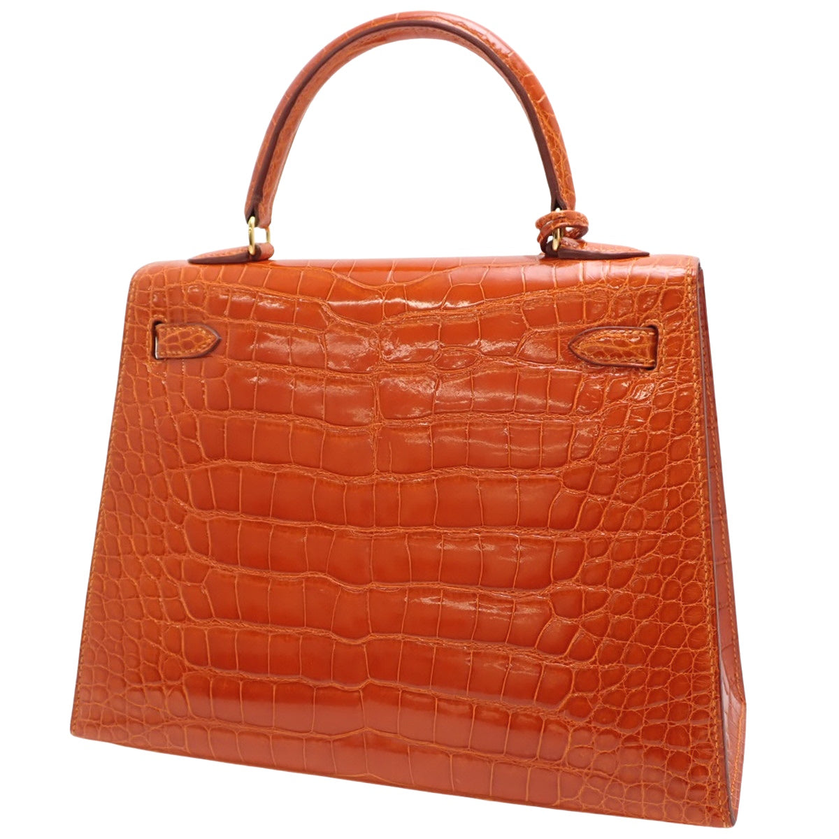 ケリー25 (外縫い) アリゲーター クロコダイル オレンジ ゴールド金具 □C刻印