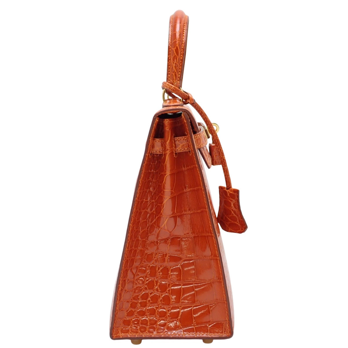 ケリー25 (外縫い) アリゲーター クロコダイル オレンジ ゴールド金具 □C刻印