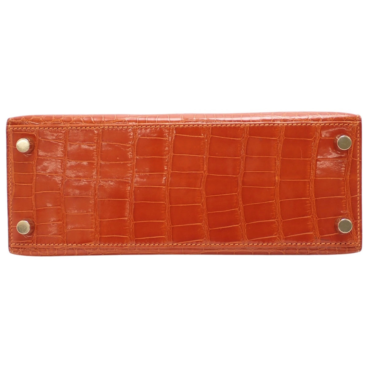 ケリー25 (外縫い) アリゲーター クロコダイル オレンジ ゴールド金具 □C刻印