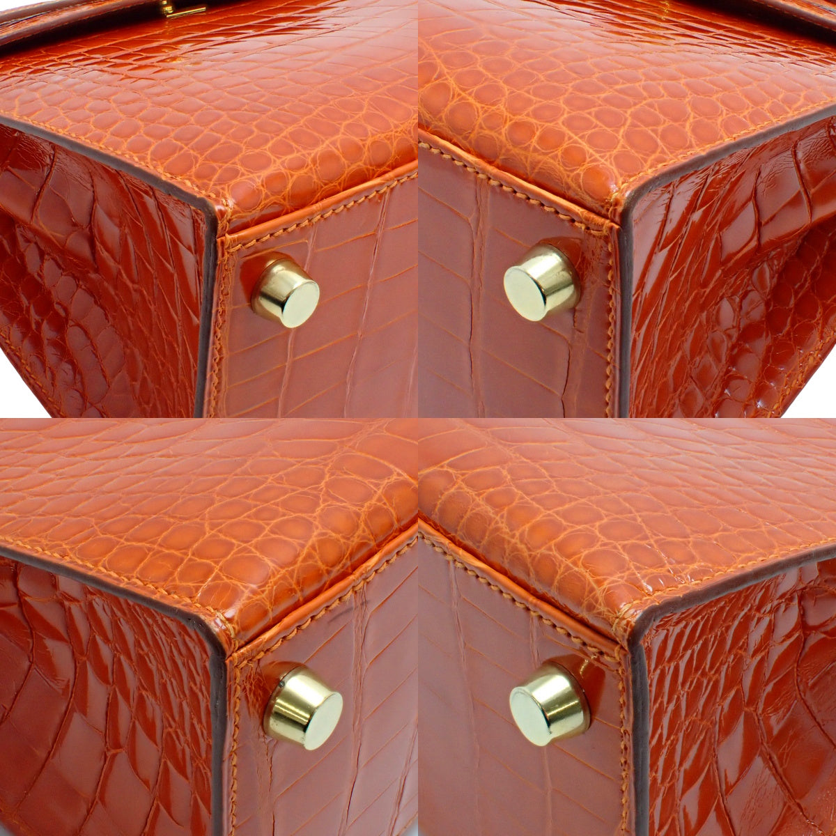 ケリー25 (外縫い) アリゲーター クロコダイル オレンジ ゴールド金具 □C刻印