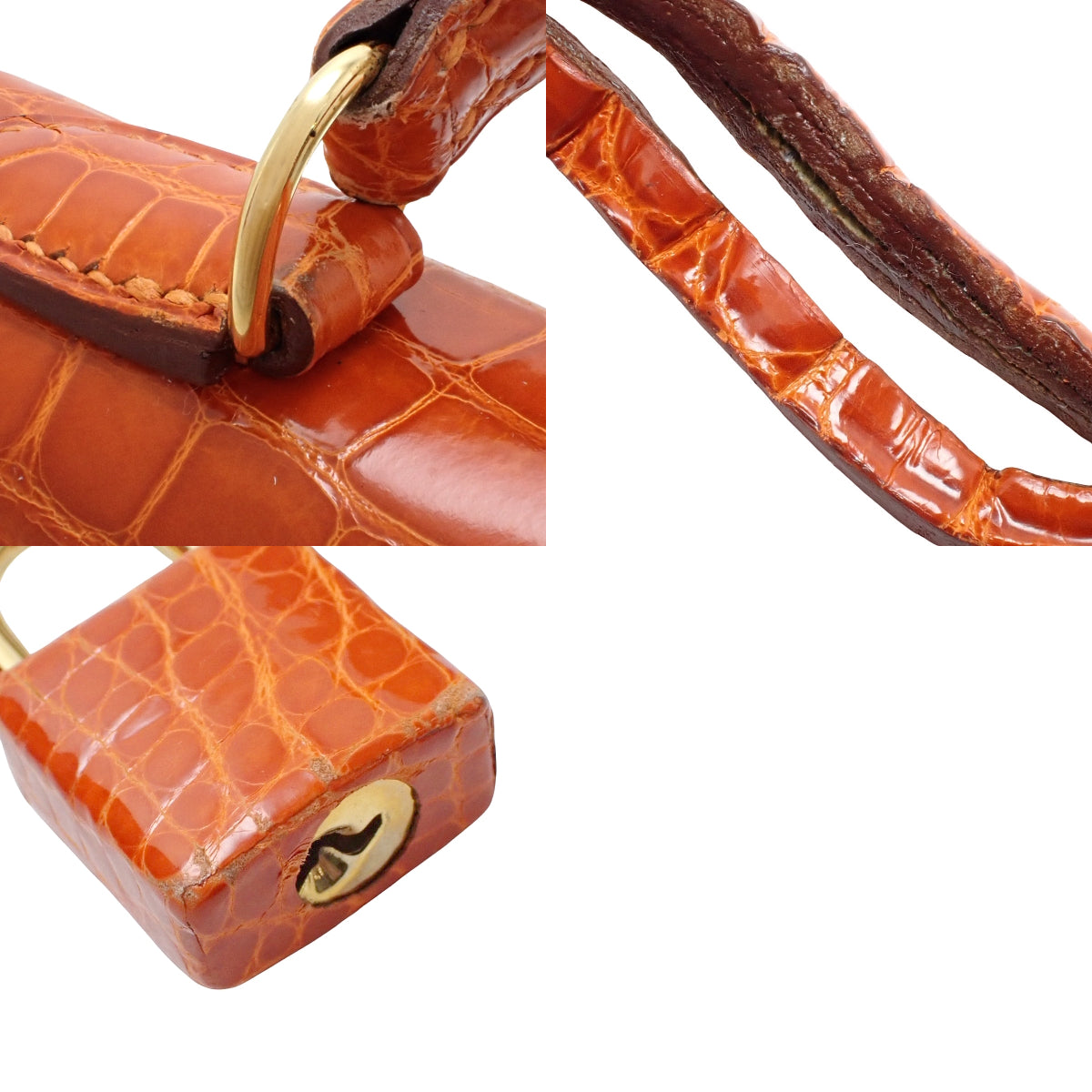 ケリー25 (外縫い) アリゲーター クロコダイル オレンジ ゴールド金具 □C刻印