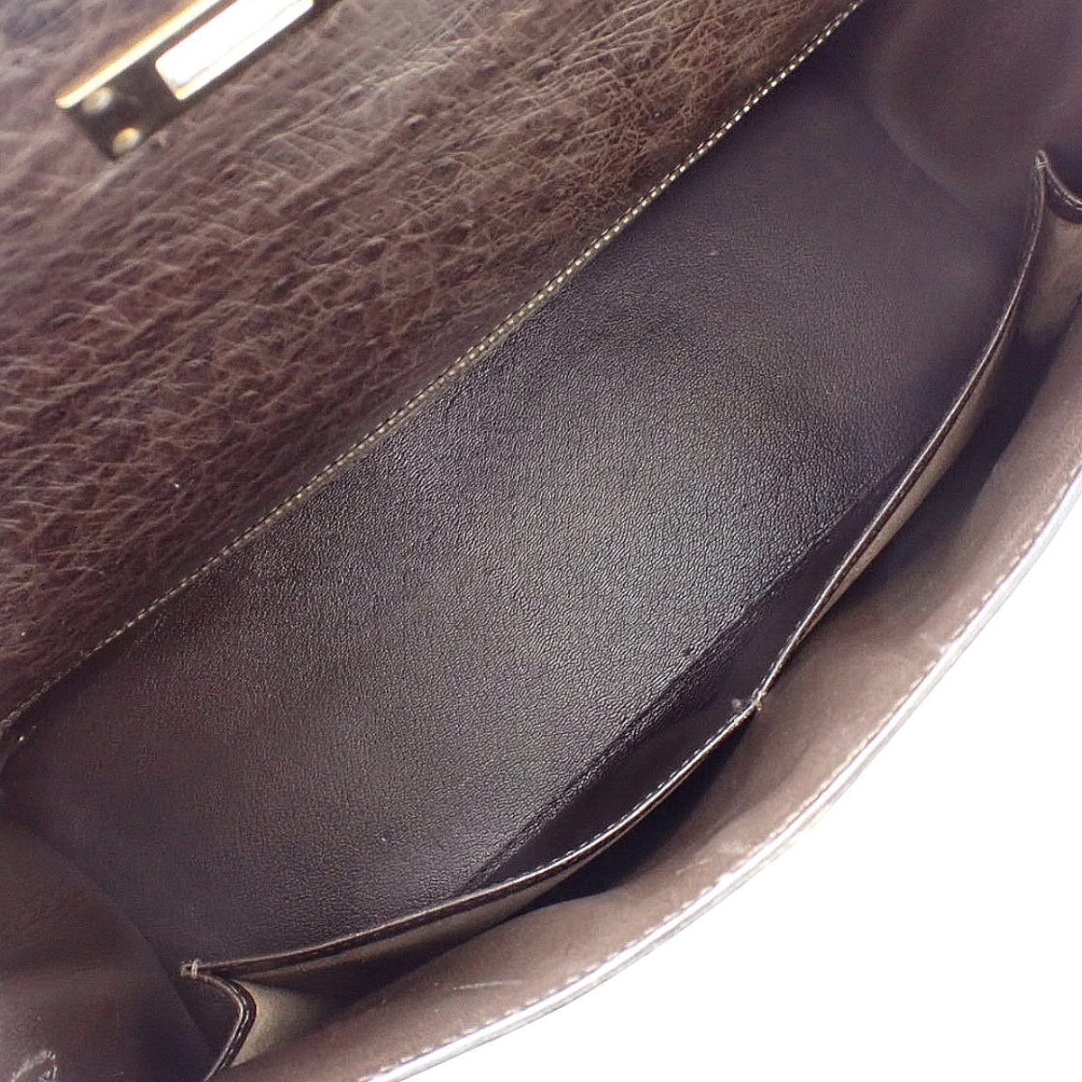 ケリー32 (外縫い) オーストリッチ ショコラ ゴールド金具 〇R刻印