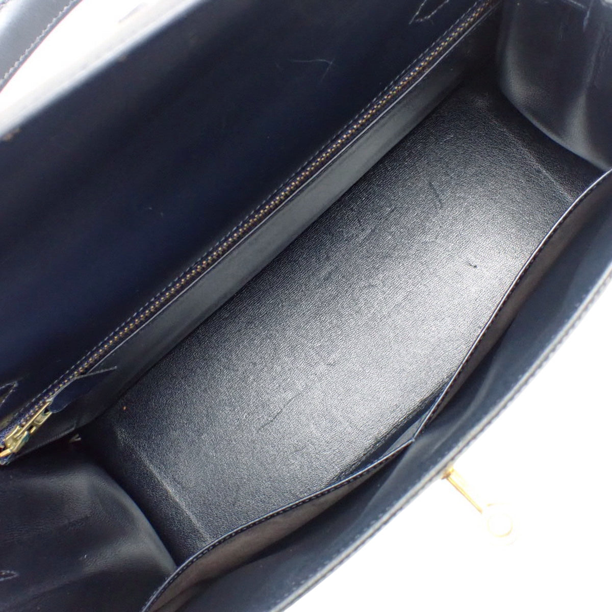 ケリー32 (外縫い) トワルアッシュ ボックスカーフ ベージュ ネイビー ゴールド金具 ○K刻印