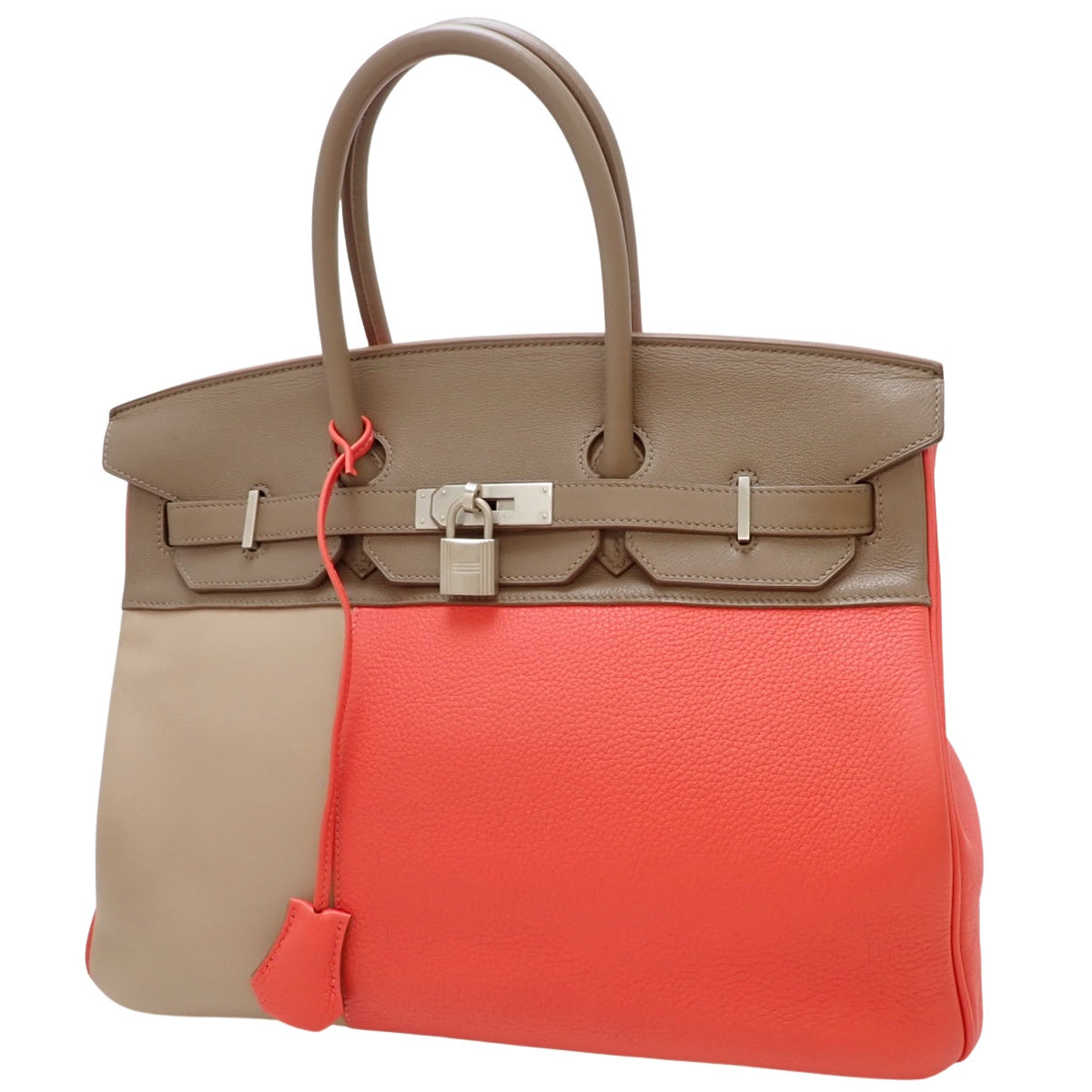 Birkin 35 CAZAC Taurillon Clemence leather, Swift leather, Etoupe/Etoupe/Argile/Rose Jaipur, Matte Silver hardware, P stamp