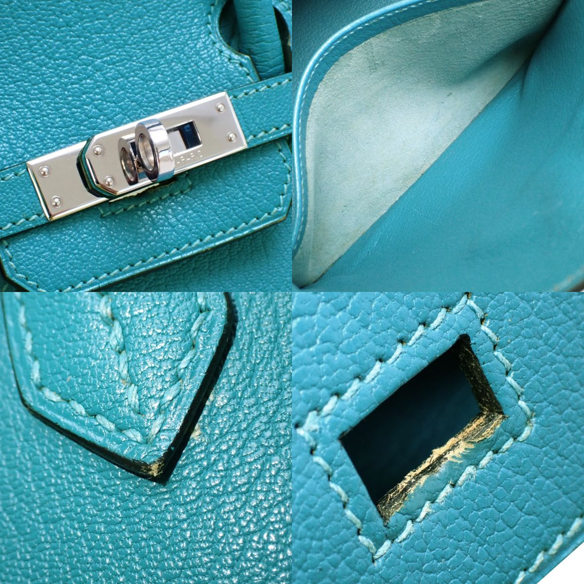 バーキン25 シェーブル パラジウム金具 ターコイズ □I刻印