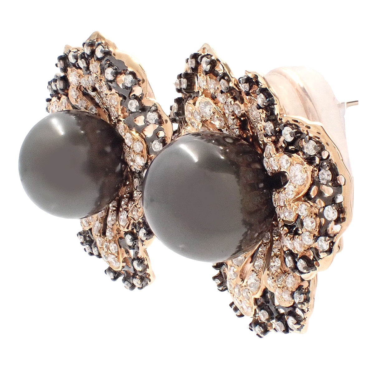 Black Pearl Diamond Earrings /D2.50 Pink Gold K18PG 23.5g