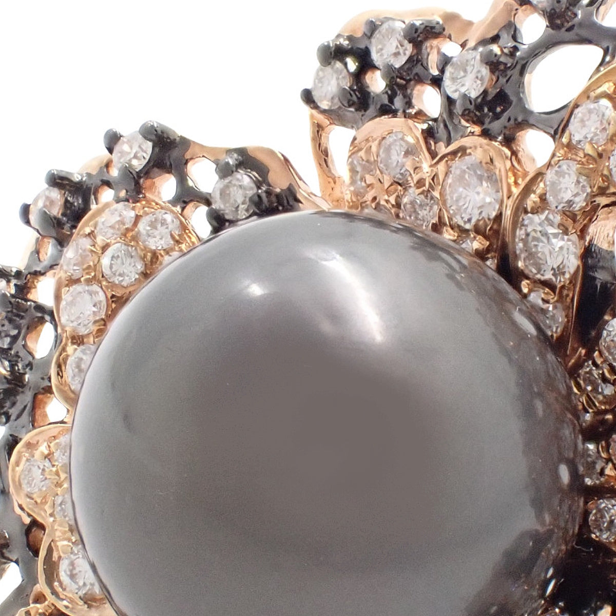 Black Pearl and Diamond Earrings /D2.50 Pink Gold K18PG 23.5g