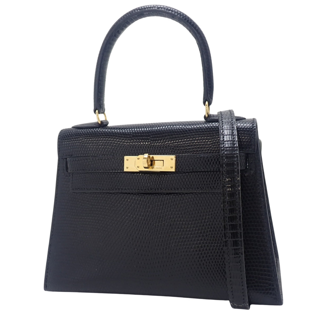 Mini Kelly Lizard Black Gold Hardware ○S stamp