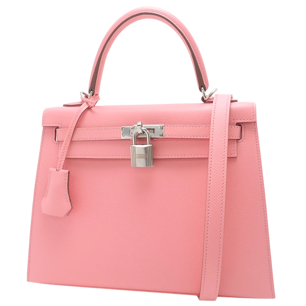 Kelly 25(外缝线)小牛皮 Epsom 玫瑰花饰边,配银色五金配件和 Y 字印章