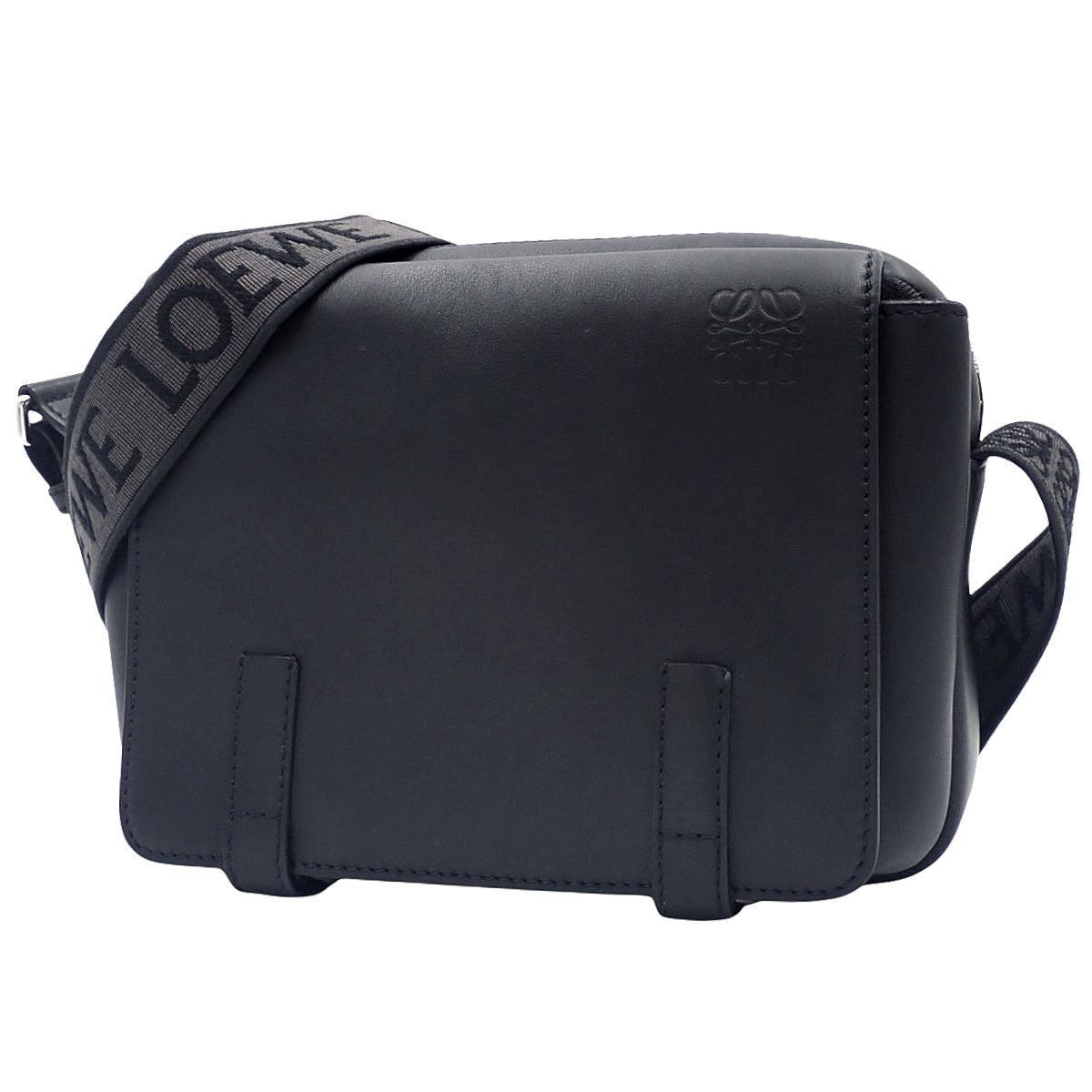 Military Messenger Bag XS in Supple Smooth Calfskin and Jacquard, Black