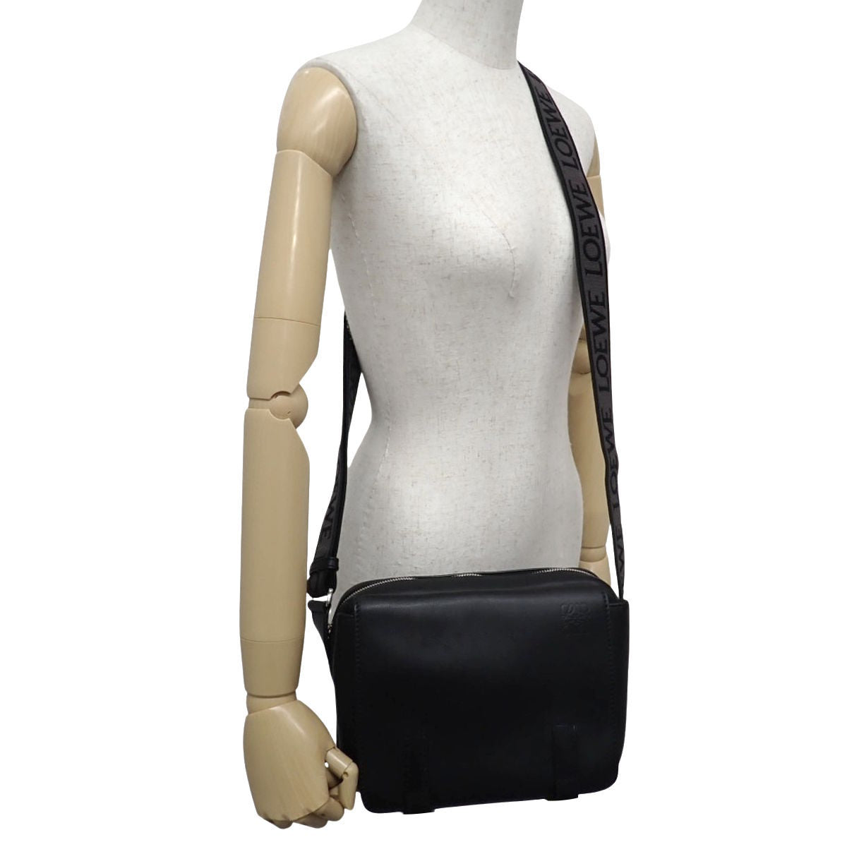 Military Messenger Bag XS in Supple Smooth Calfskin and Jacquard, Black
