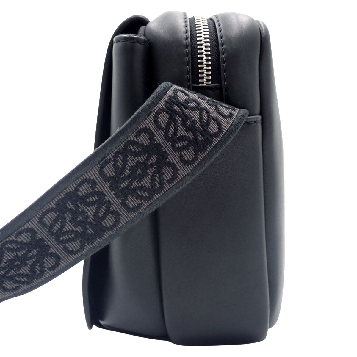 Military Messenger Bag XS in Supple Smooth Calfskin and Jacquard, Black
