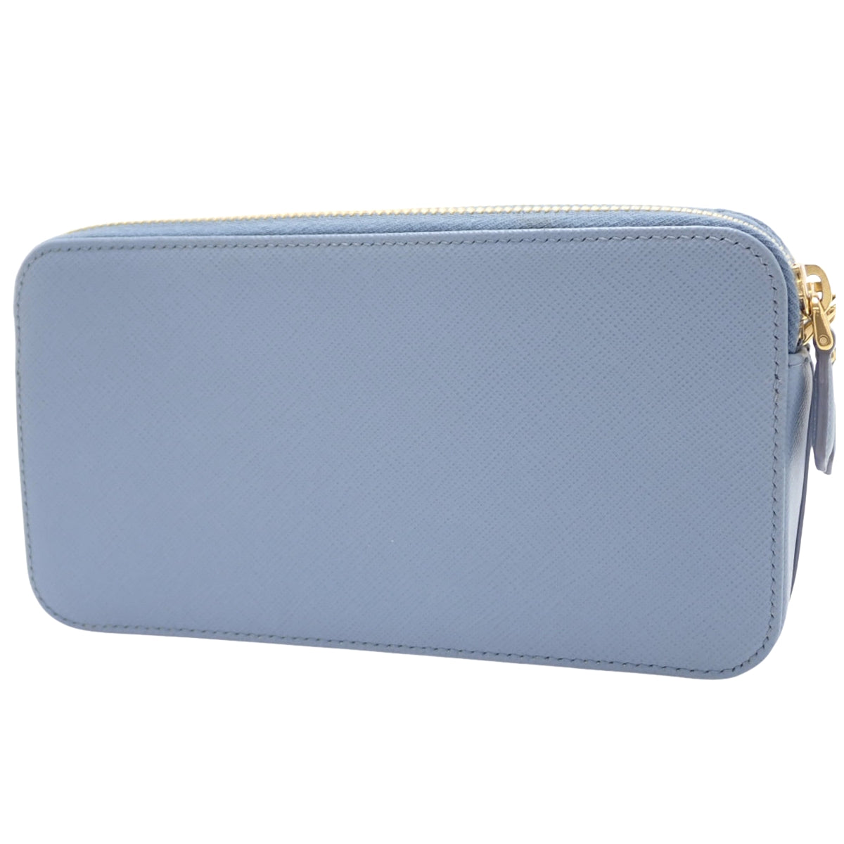 Triangle Logo Chain Wallet Saffiano Leather Light Blue 1DH010