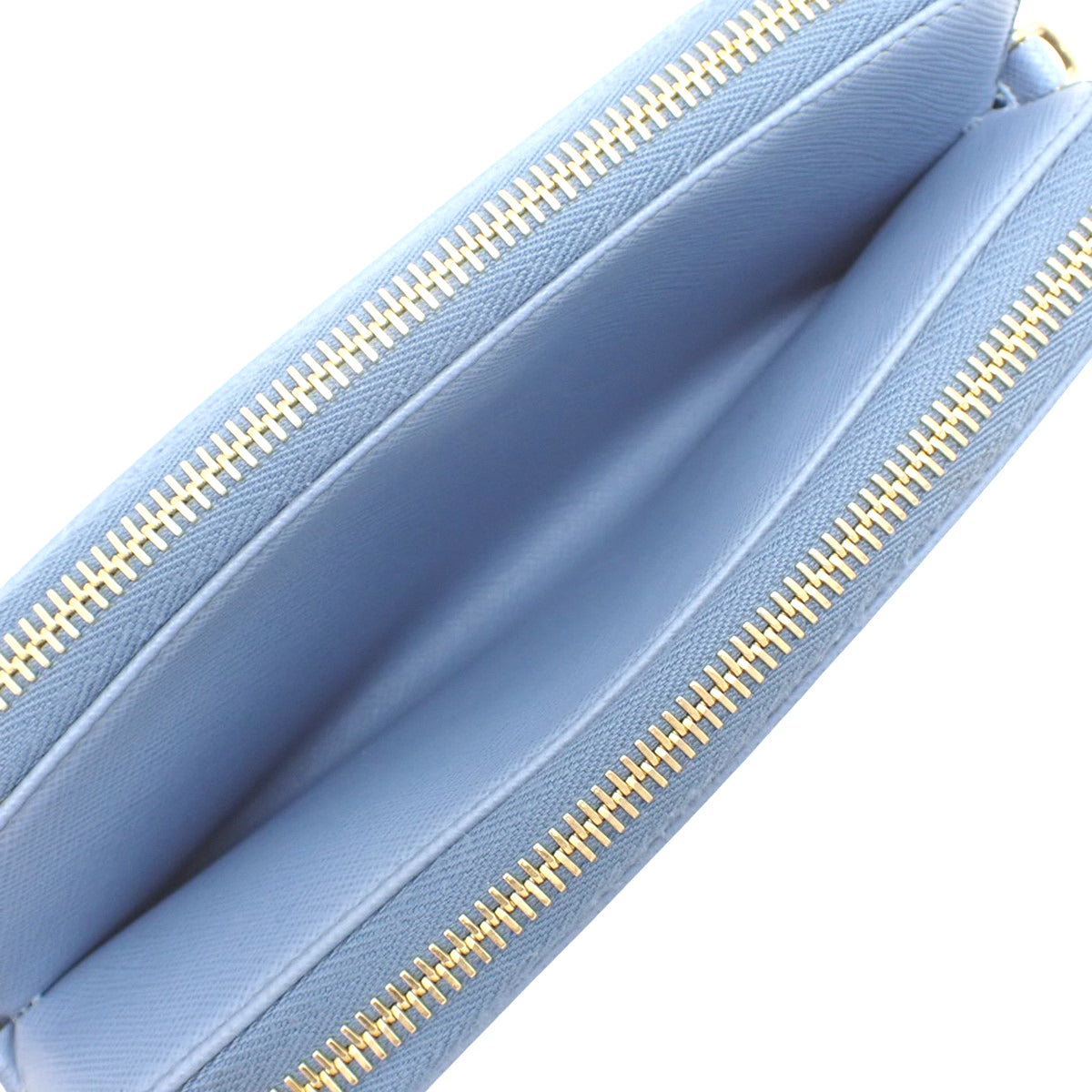 Triangle Logo Chain Wallet Saffiano Leather Light Blue 1DH010