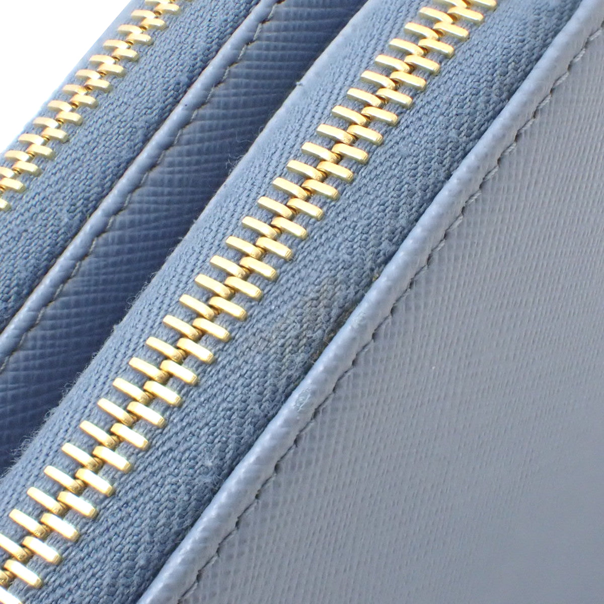 Triangle Logo Chain Wallet Saffiano Leather Light Blue 1DH010