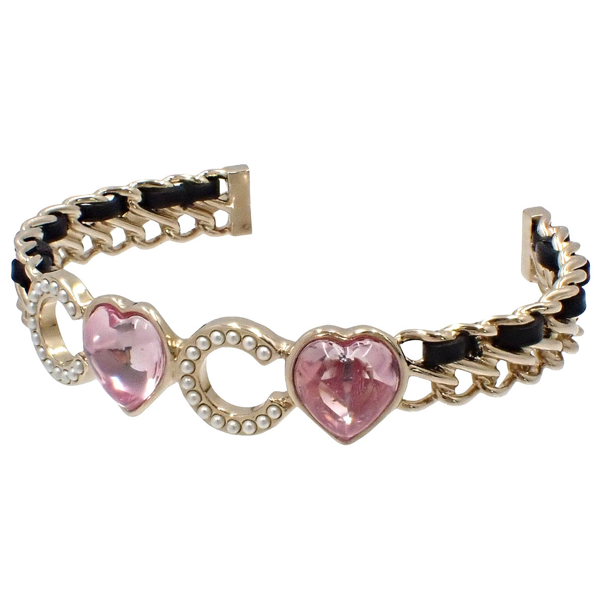 COCOハートバングル メタル(GP) レザー フェイクパール S