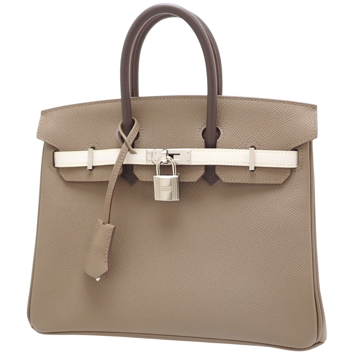 バーキン25 トリコロール ヴォーエプソン エトープ/エトゥープ グリペール エベーヌ シルバー金具 B刻印