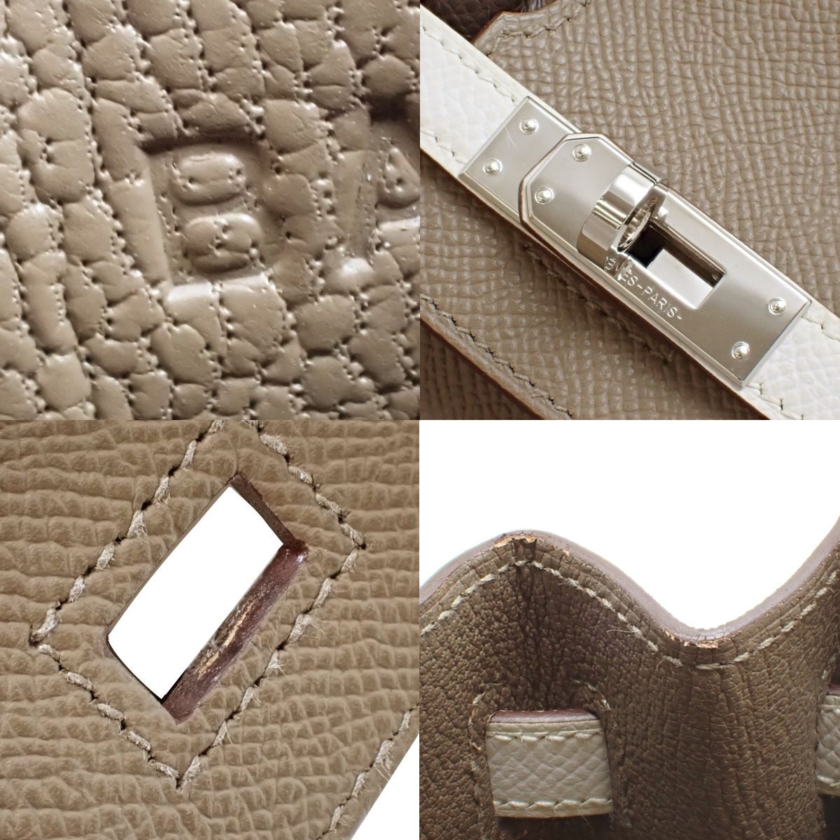 爱马仕铂金包25,三色,Epsom牛皮,大象灰/Etoupe色,Gris Perle色,Ebène色,银扣,B刻。