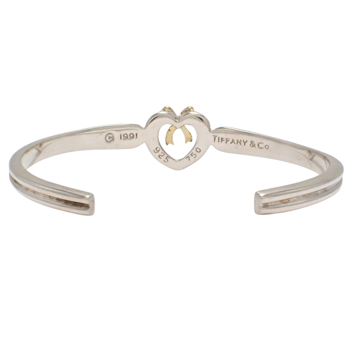 リボンハートバングル シルバー SV925 イエローゴールド K18YG