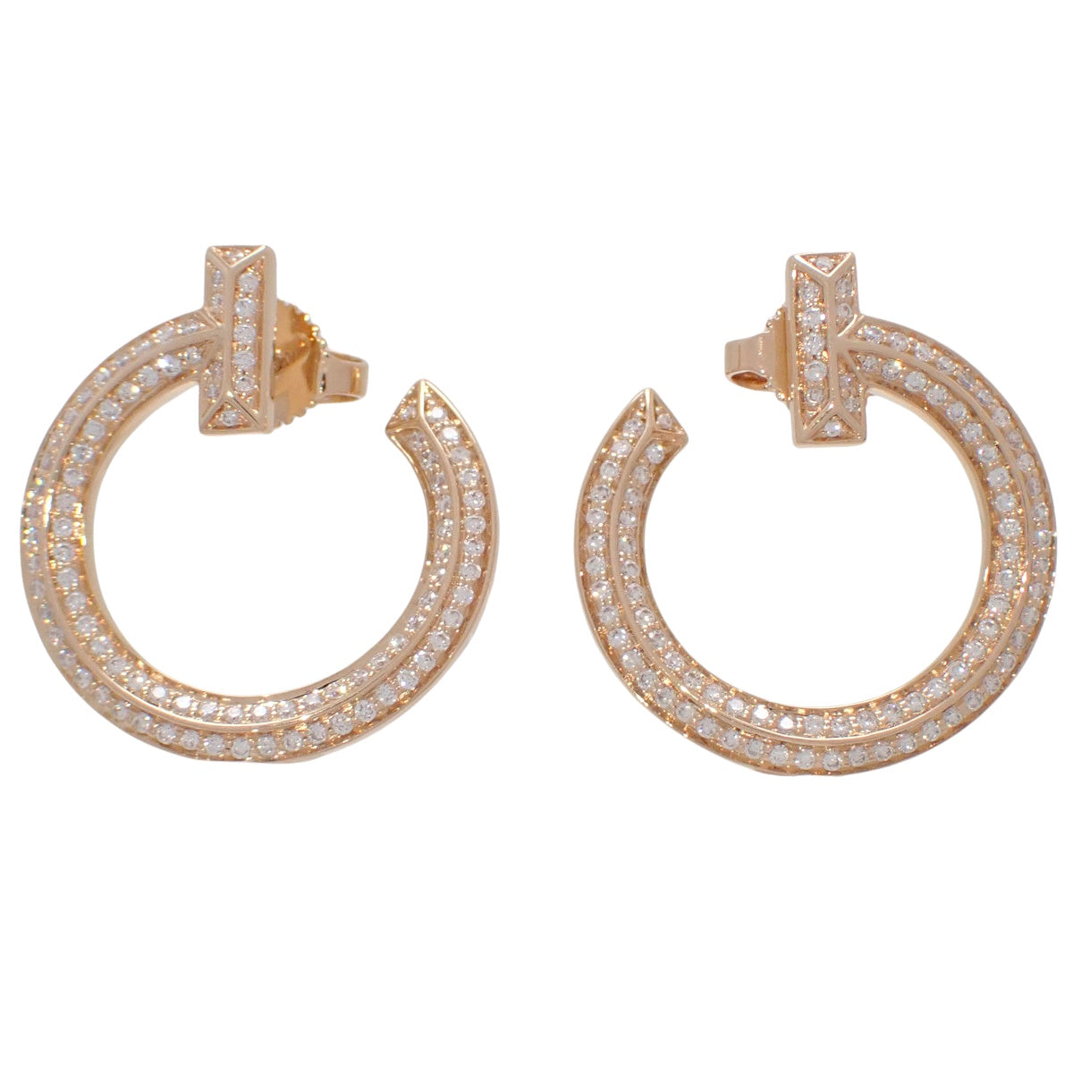 T-One Open Hoop Earrings with Diamonds, 0.24, 0.24 ct, Pink Gold K18PG