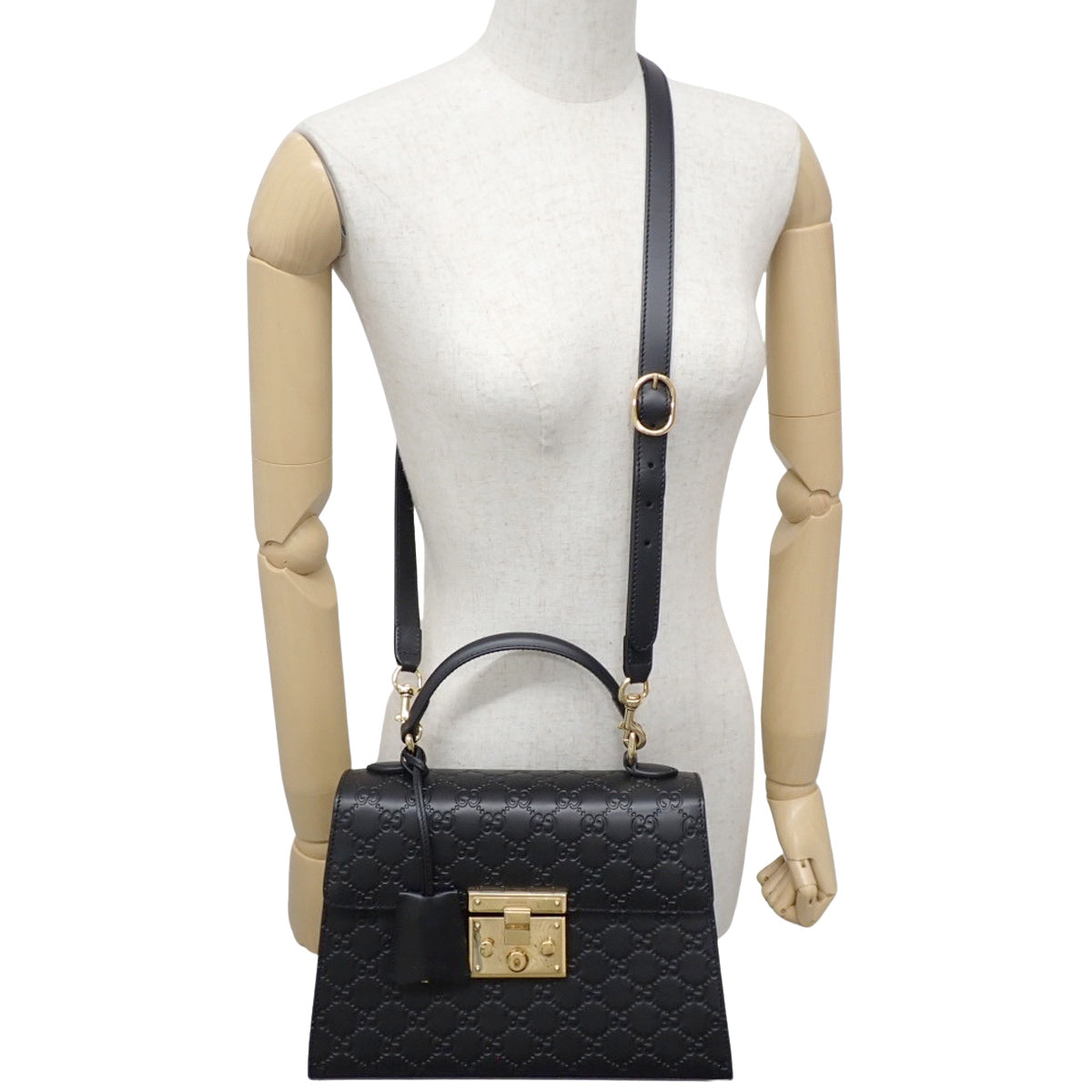 Gucci Signature Padlock 2-Way Top Handle Bag Black 453188