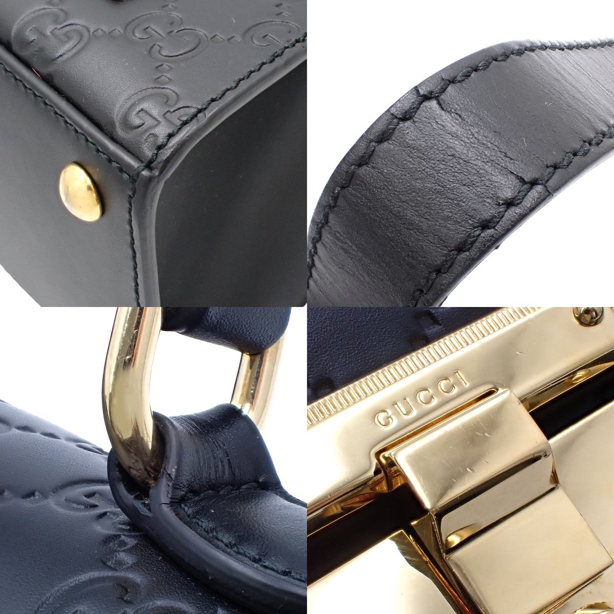 Gucci Signature Padlock 2-Way Top Handle Bag Black 453188