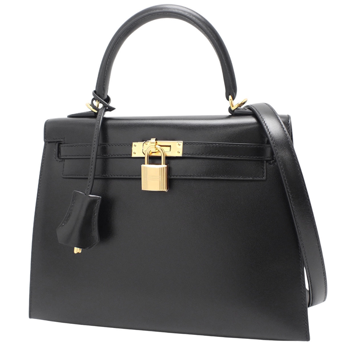 Kelly 25 (Sellier) Boxcalf Black Gold Hardware K-stamp