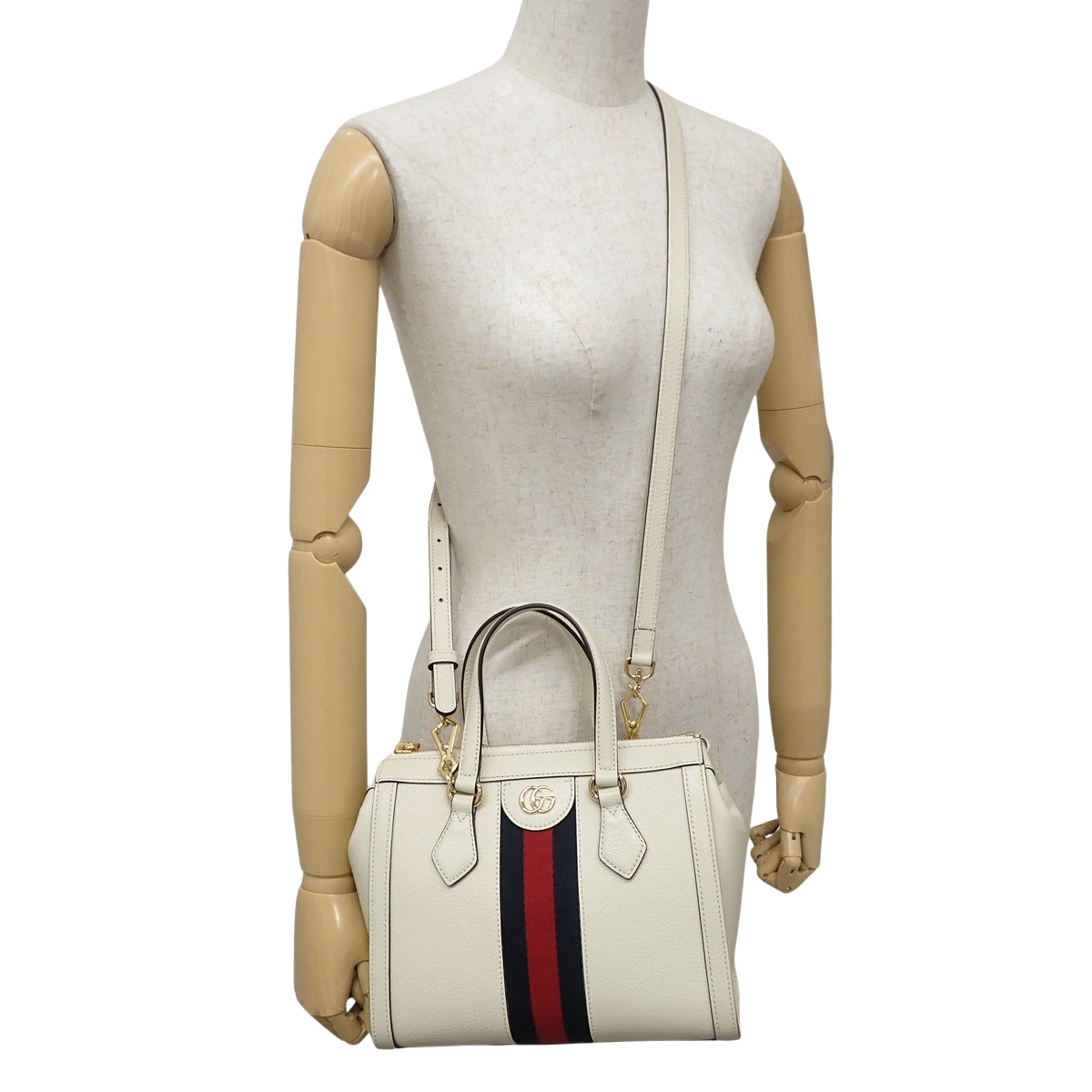 Ophidia GG Small Tote Bag Leather White Red Navy 719882