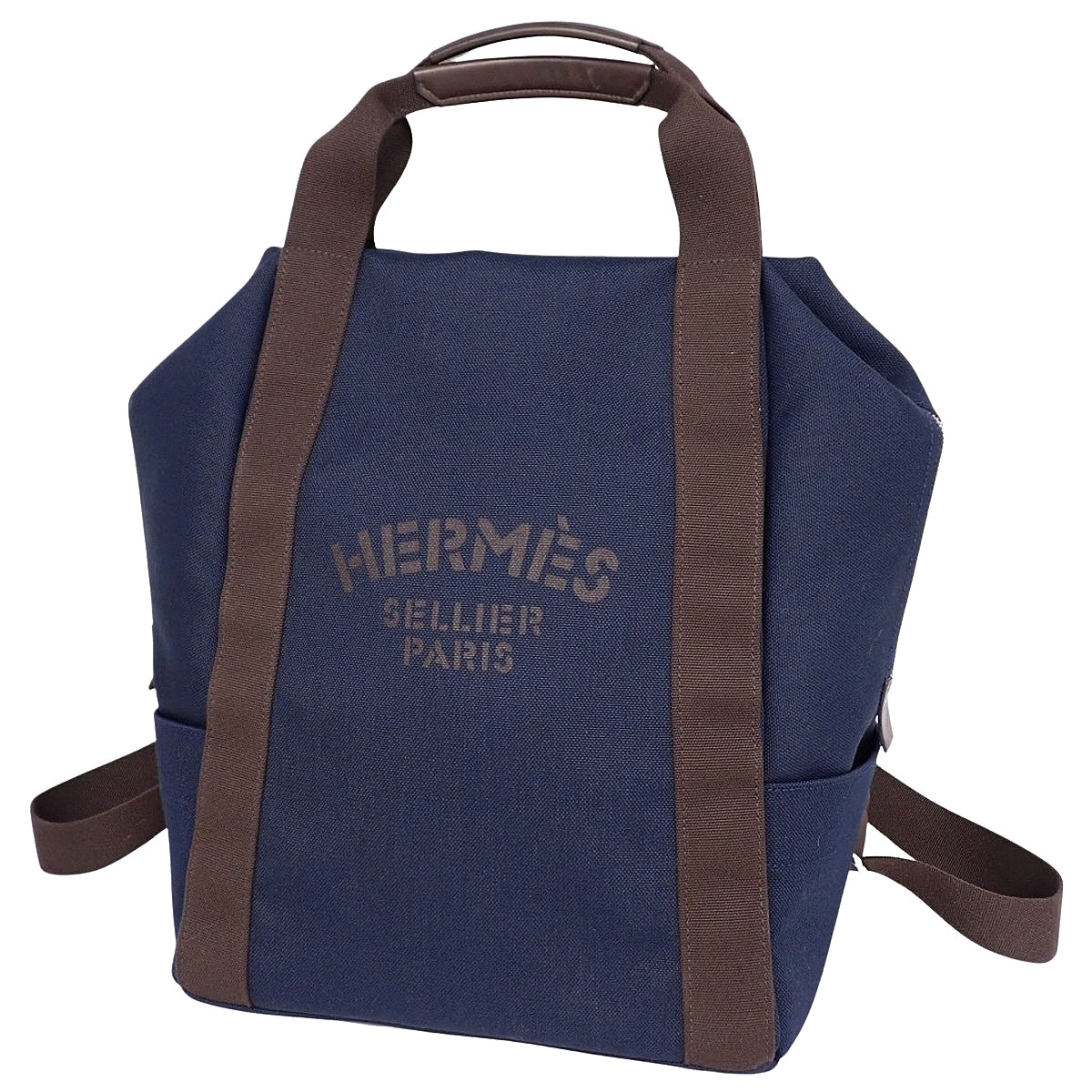 Sac de Pansage Groom 人字纹帆布 小牛皮 海军蓝 棕色 银扣