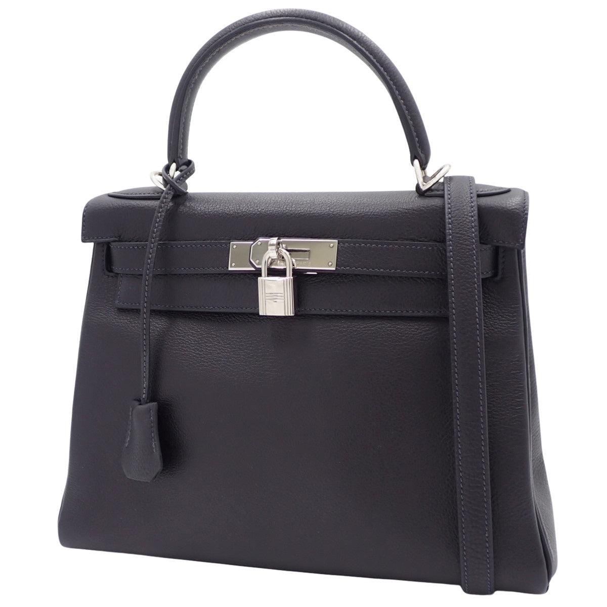 Kelly 28 (Sellier) Veau Gommier Pull Noir Palladium Hardware □E Stamp