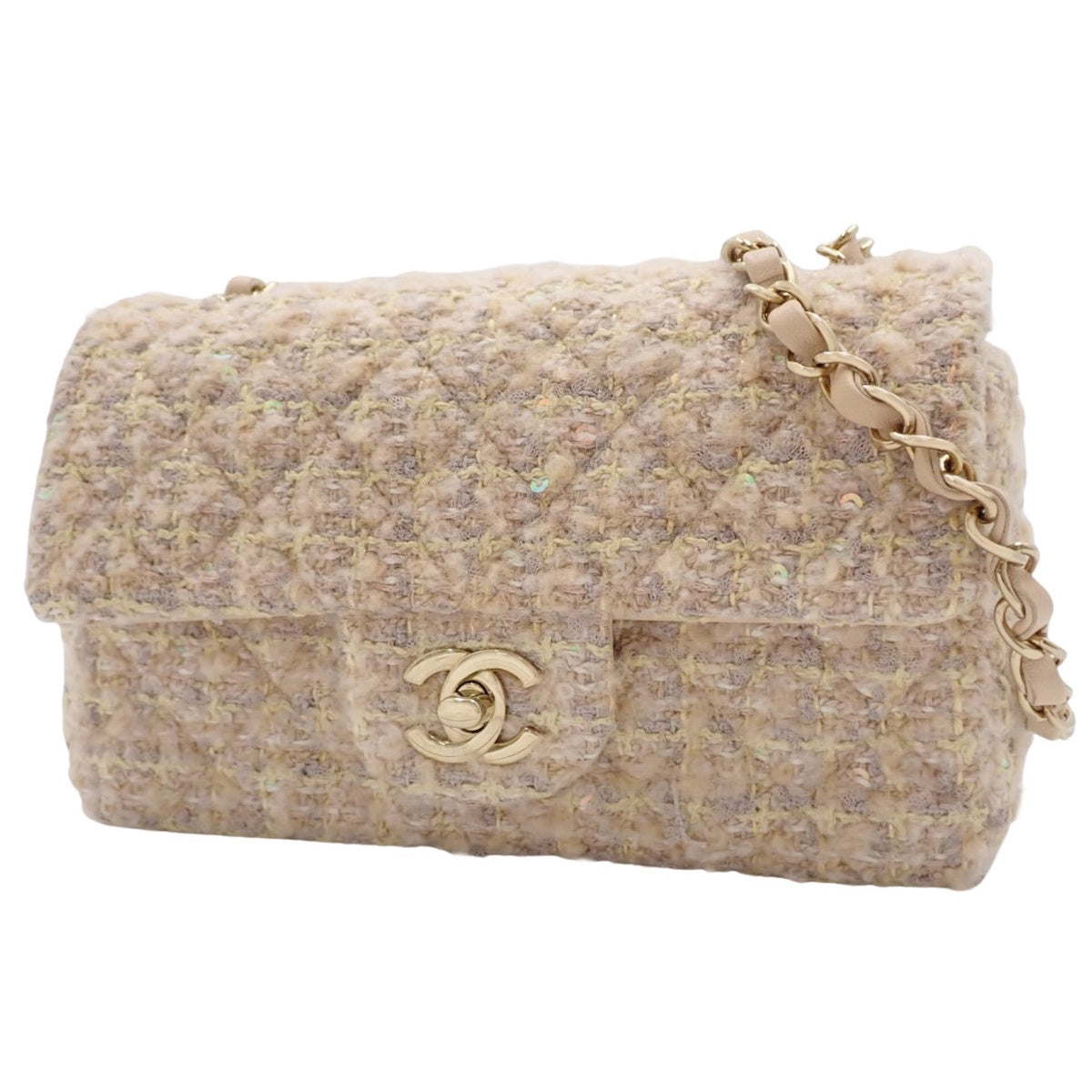 マトラッセ ココマーク チェーンショルダーバッグ ツイード スパンコール ベージュ