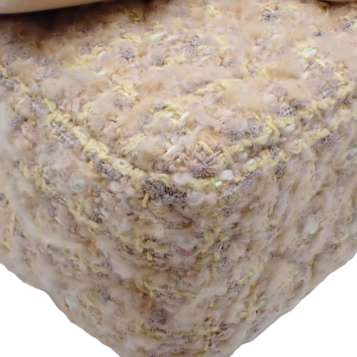 米色格纹菱格纹链条单肩包(斜挎包),饰有亮片花呢面料