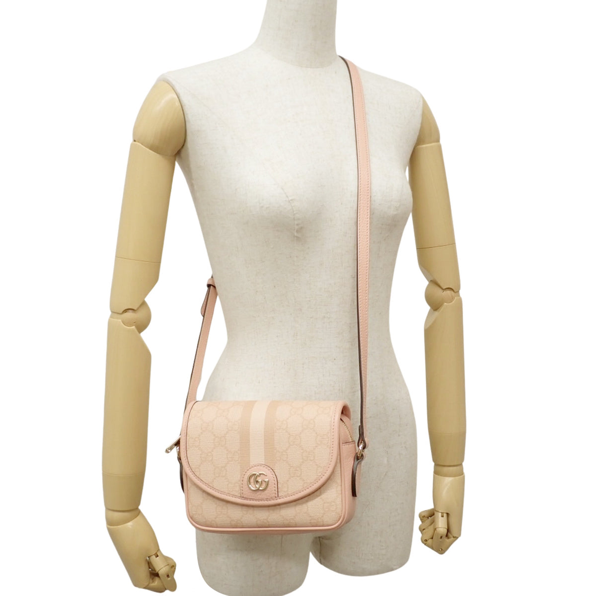 Ophidia GG Mini Shoulder Bag GG Supreme Leather Pink Beige 772239