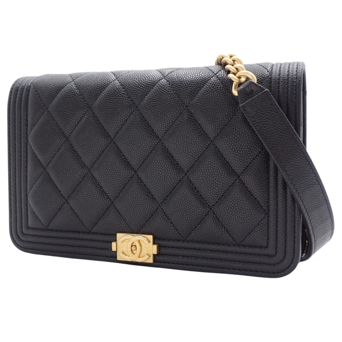 ボーイシャネル/マトラッセ ココマーク チェーンウォレット キャビアスキン ブラック AP1117