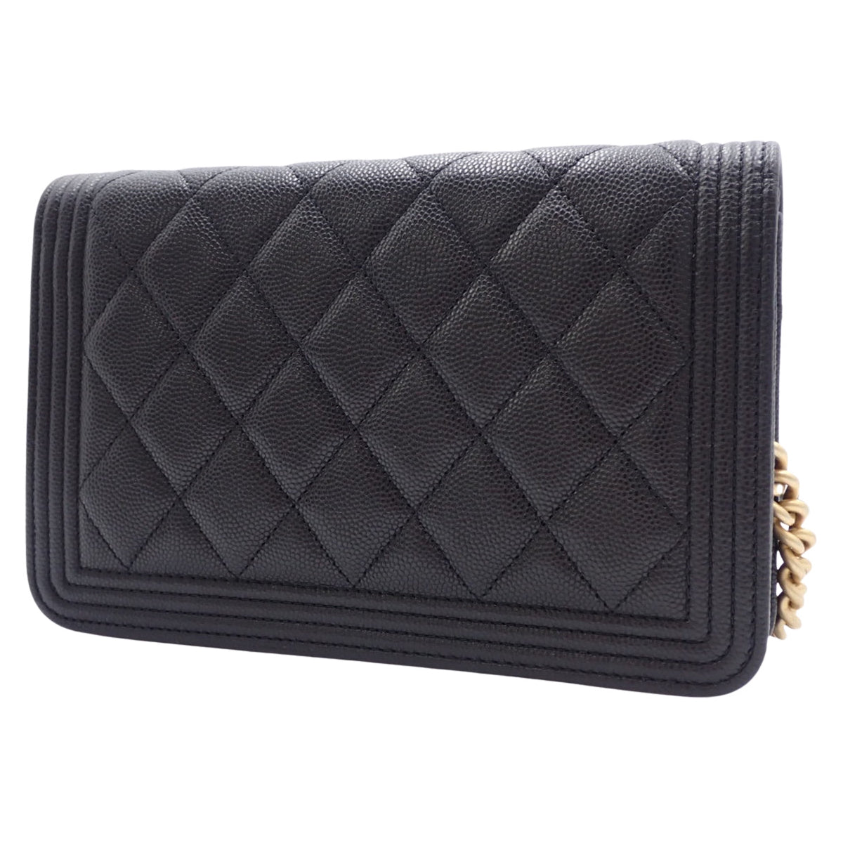 ボーイシャネル/マトラッセ ココマーク チェーンウォレット キャビアスキン ブラック AP1117