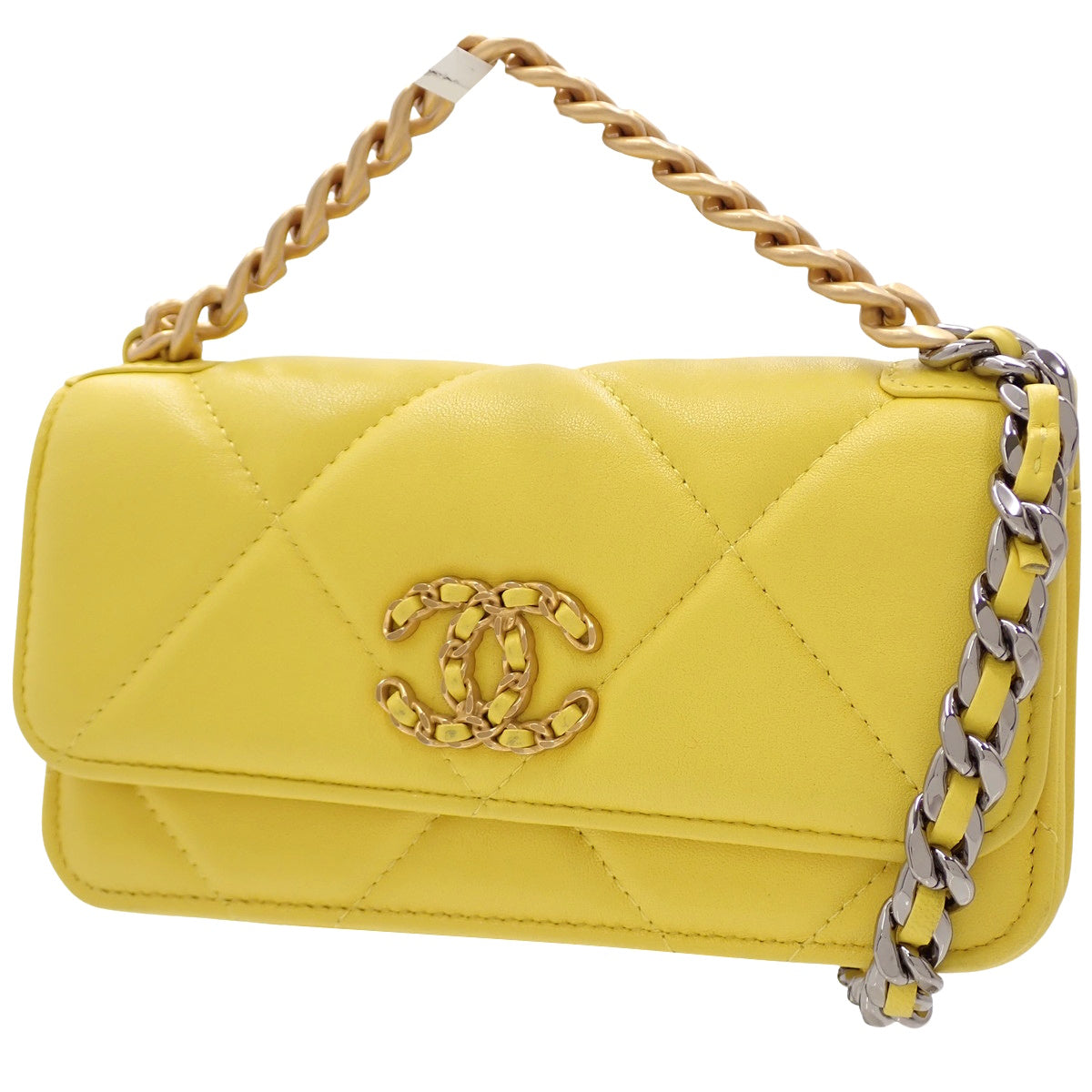 シャネル19 マトラッセ ココマーク チェーンショルダーバッグ ラムスキン イエロー
