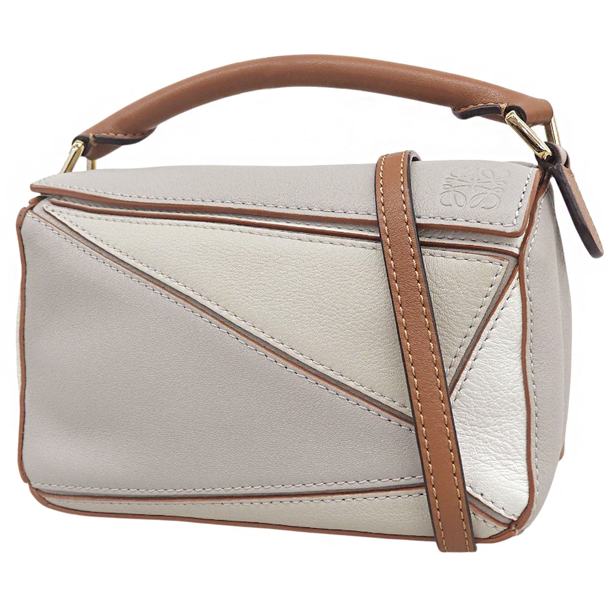 Puzzle パズルバッグ ミニ カーフ オフホワイト グレー ブラウン