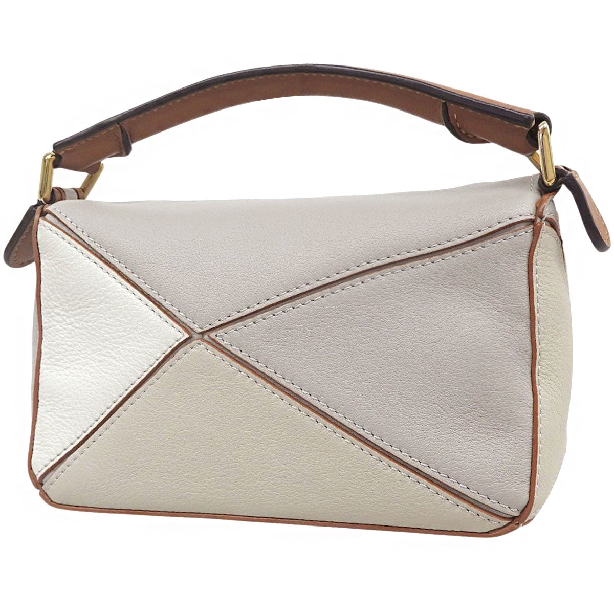 Puzzle パズルバッグ ミニ カーフ オフホワイト グレー ブラウン