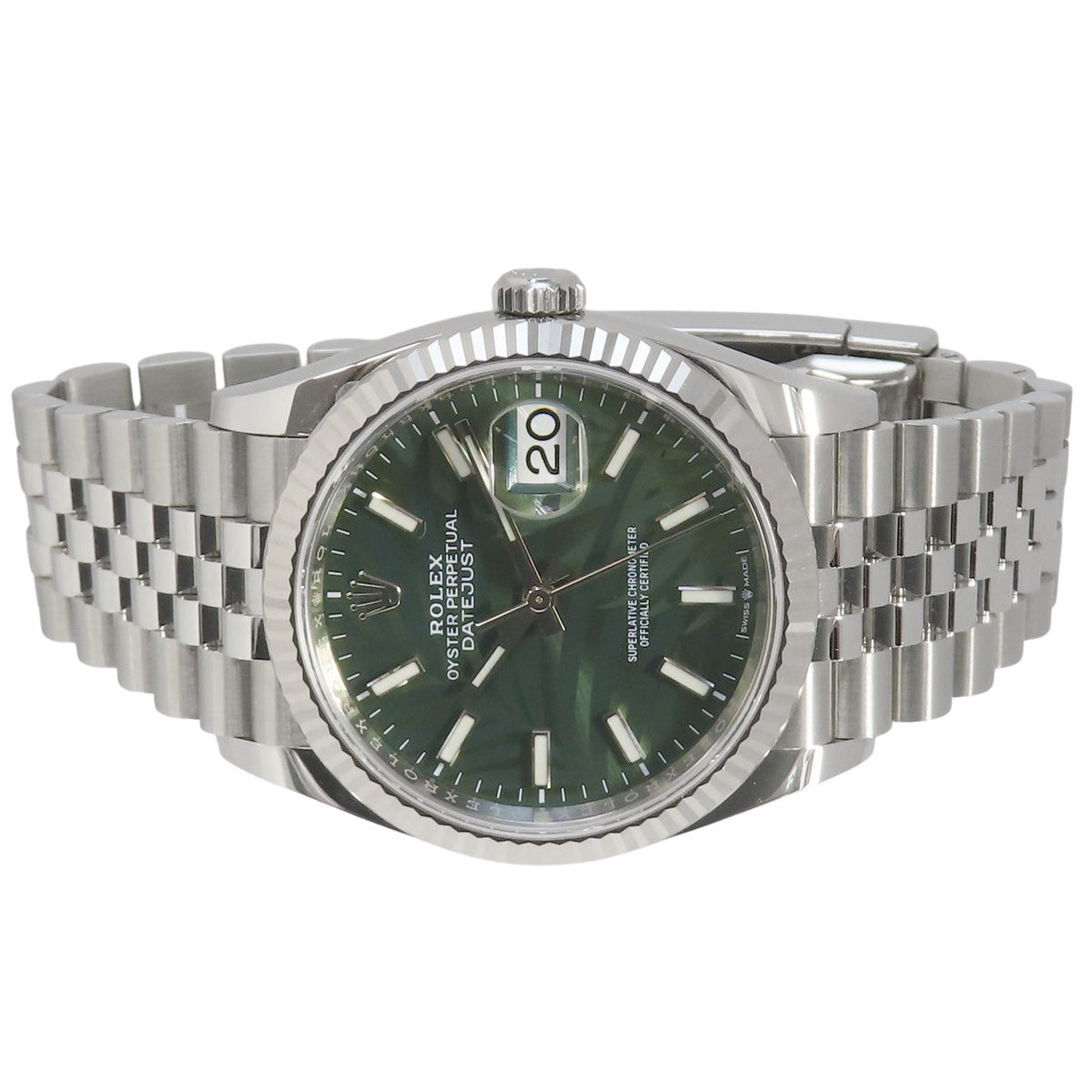 Datejust Olive Green Palm Motif 126234 WG/SS Random Serial Green Automatic Men's