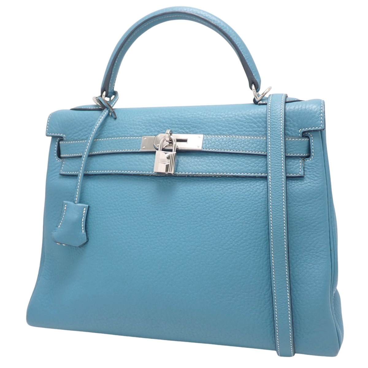 Kelly 32 (Retourne) Togo leather Palladium hardware Blue Jean Silver hardware Square H stamp