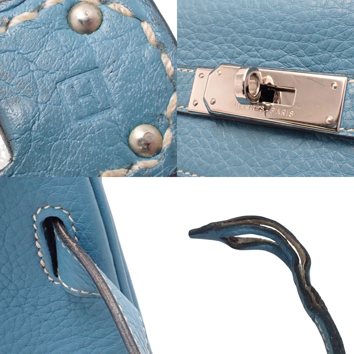 Kelly 32 (Retourne) Togo leather Palladium hardware Blue Jean Silver hardware Square H stamp