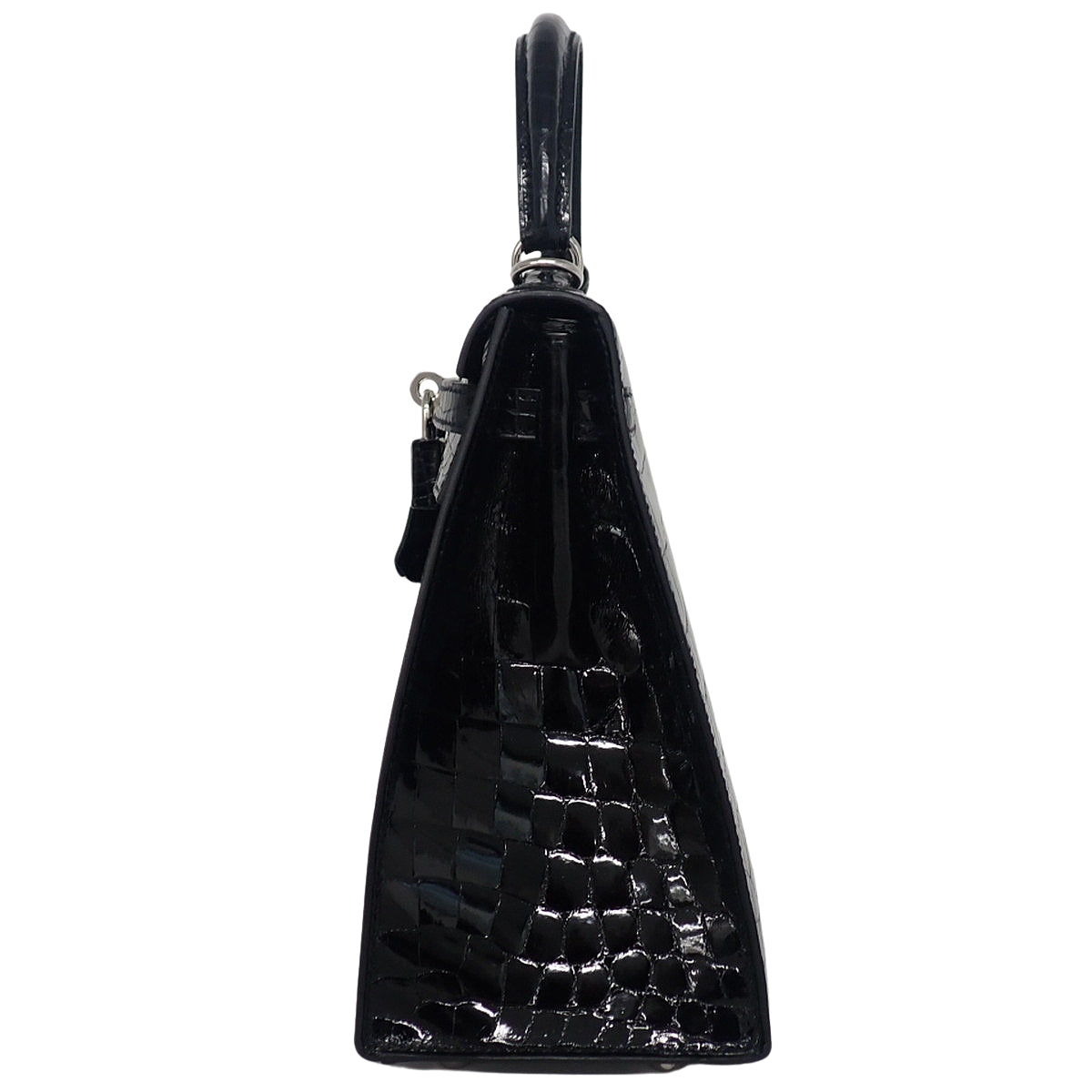 Kelly 25 (Sellier) Niloticus Crocodile Palladium Hardware Black W stamp